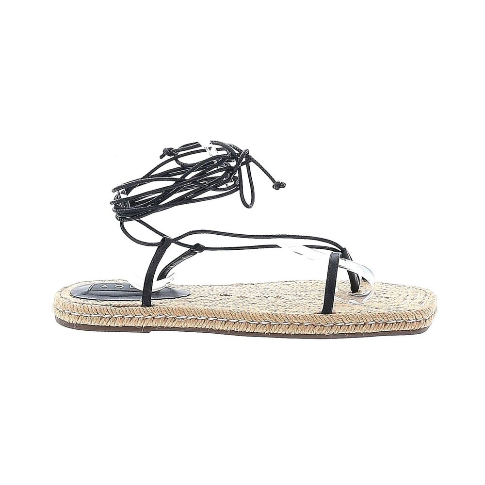 Aqua Womens 8.5B Black Lace Up Espadrille Sandals Square Toe Flat Slides